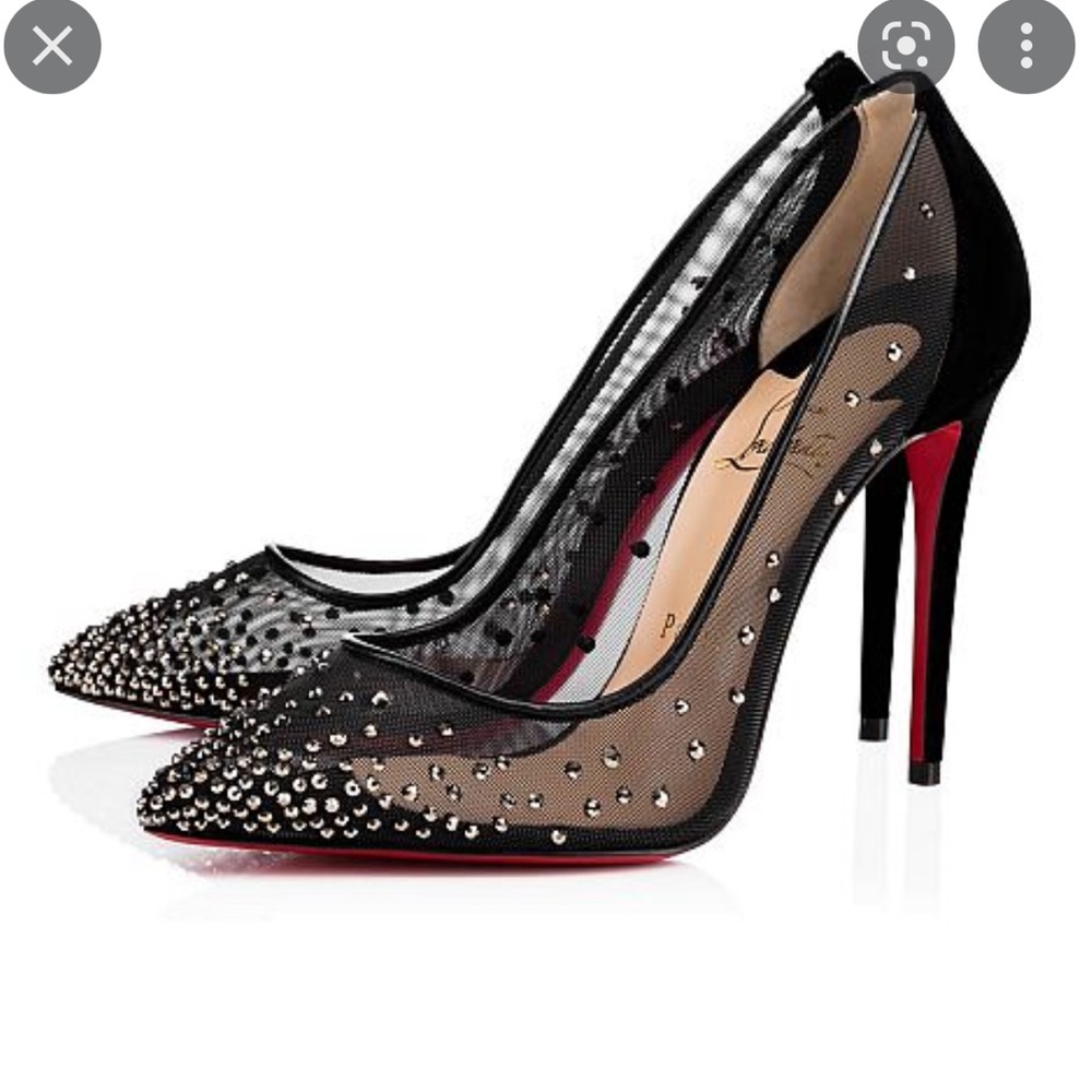 Christian Louboutin Follies Strass 100 Black Mesh Heels